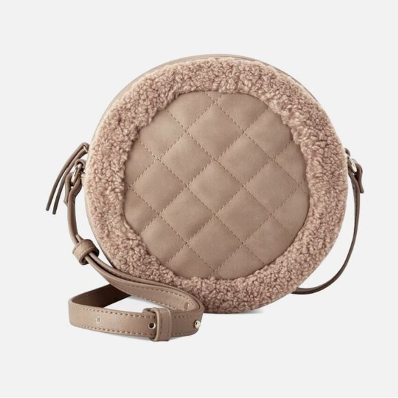 INC International Concepts Crossbody Bag Tan Jewliee Canteen Sherpa Quilted - Picture 1 of 4